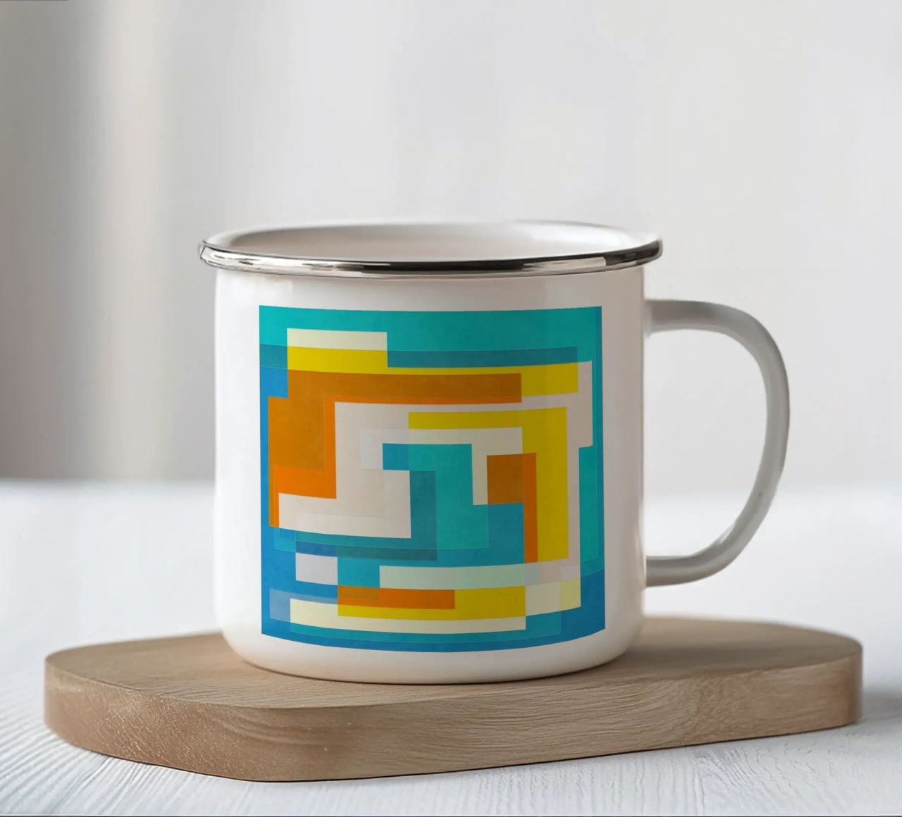 Forward - Forme geometriche astratte di colore blu verde acqua tazza in smalto da lovely lines