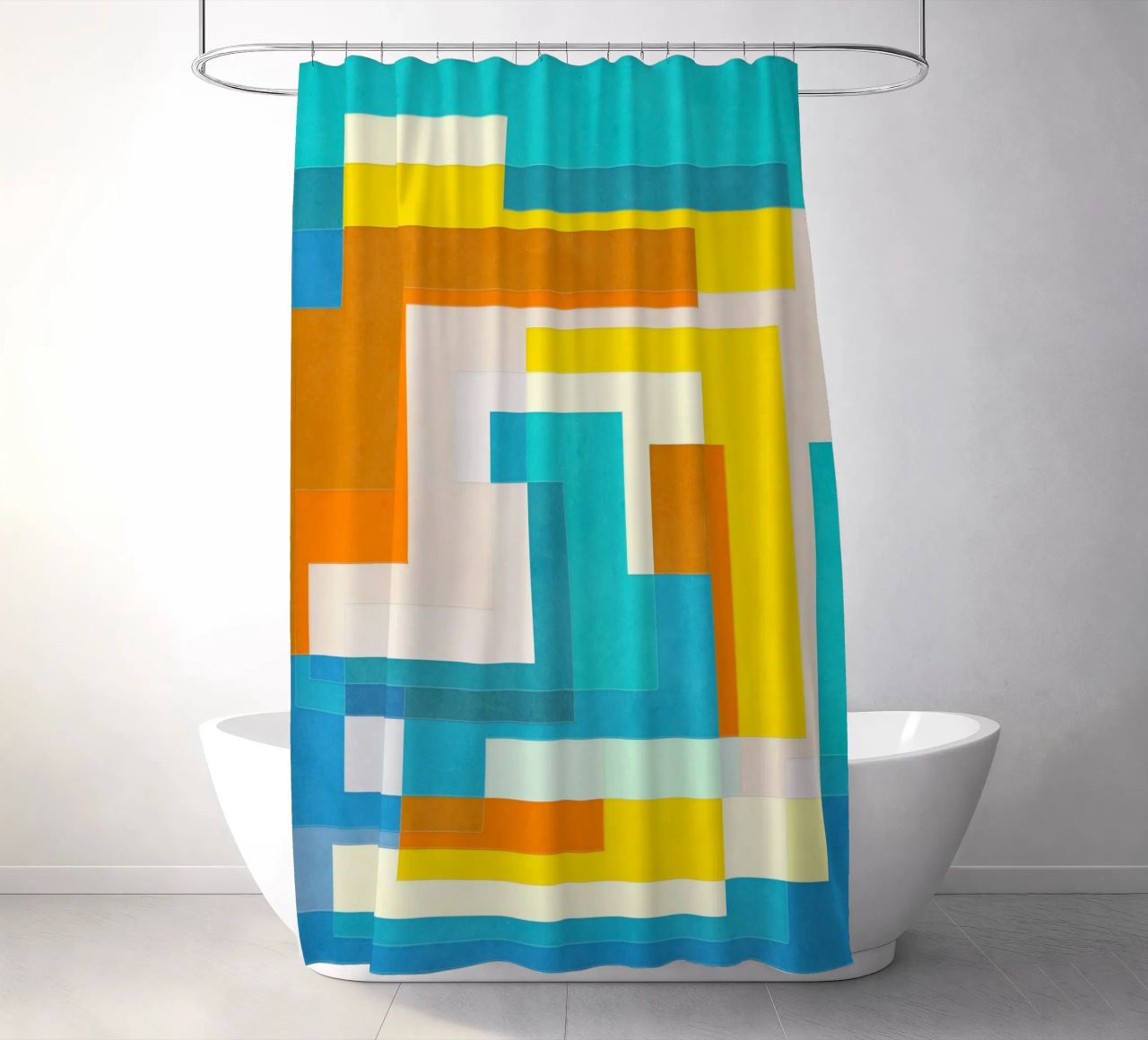 Forward - Forme geometriche astratte di colore blu verde acqua tenda da doccia da lovely lines