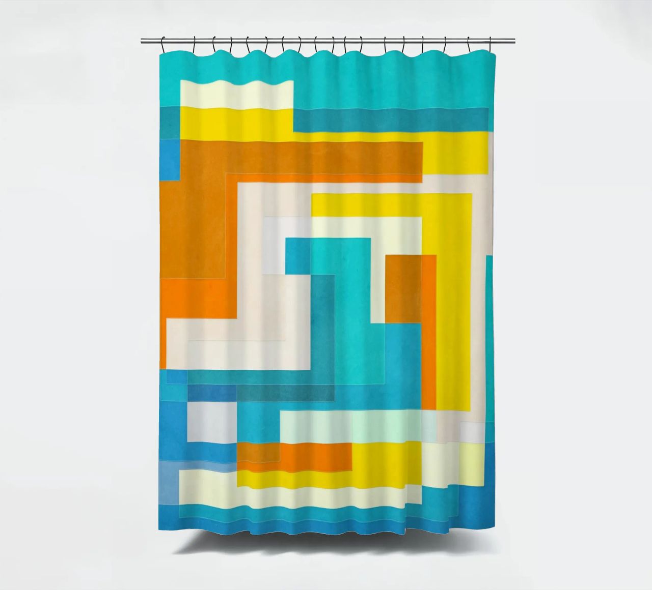Forward - Forme geometriche astratte di colore blu verde acqua tenda da doccia da lovely lines