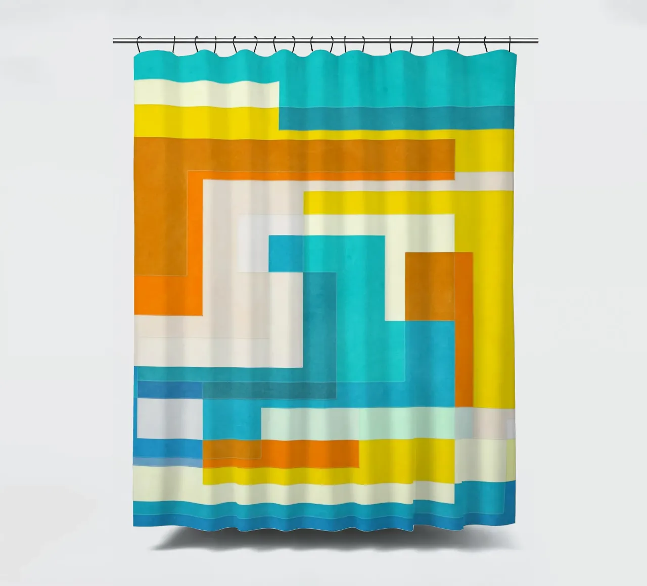 Forward - Forme geometriche astratte di colore blu verde acqua tenda da doccia da lovely lines