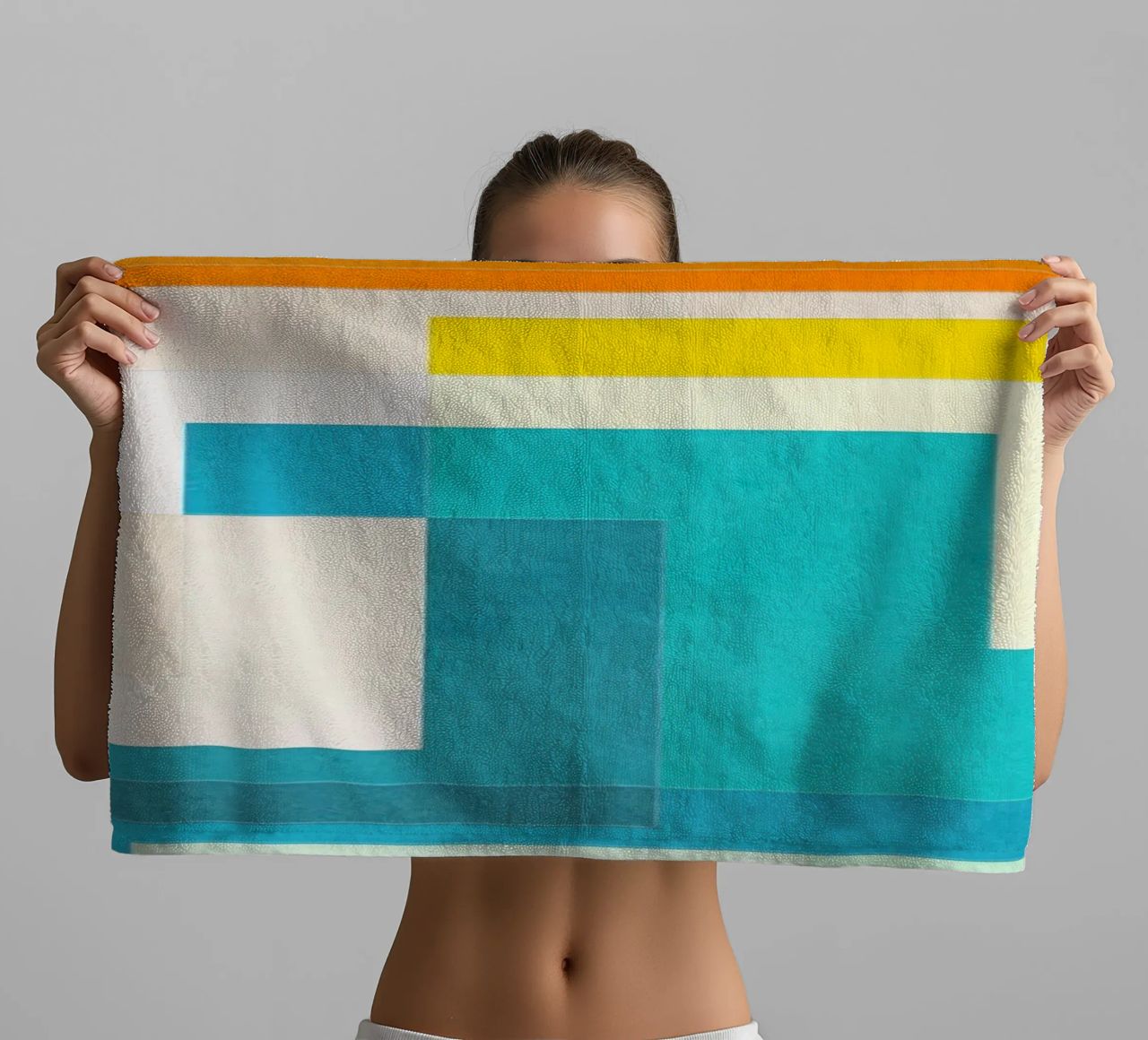 Forward - Forme geometriche astratte di colore blu verde acqua asciugamano da bagno da lovely lines