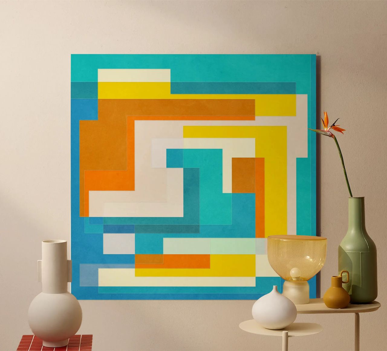 Forward - Forme geometriche astratte di colore blu verde acqua alluminio dibond da lovely lines