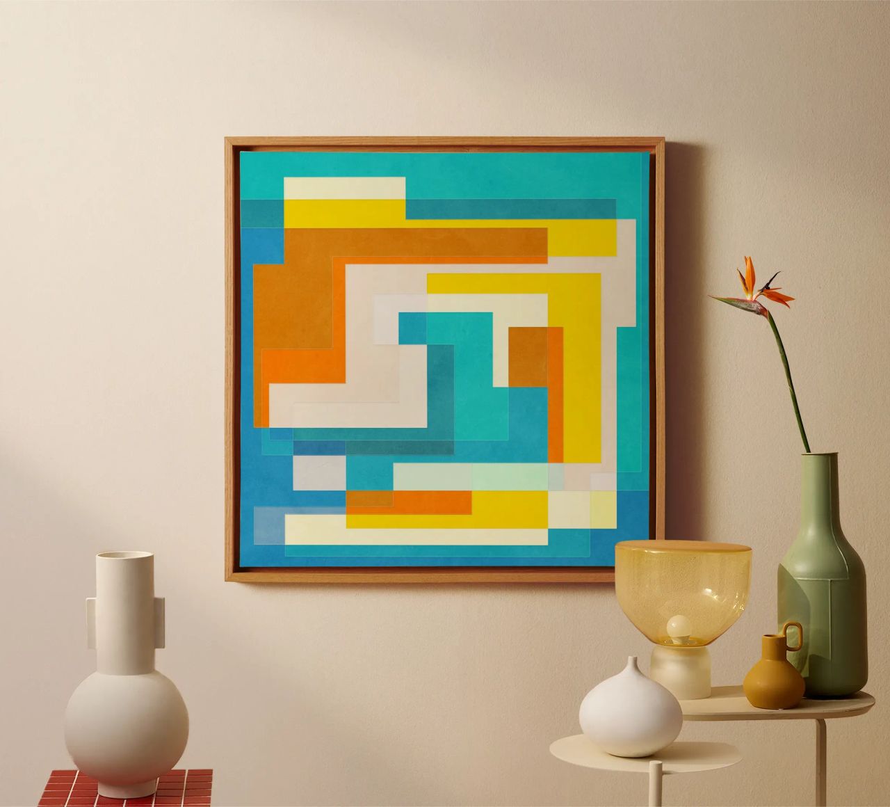 Forward - Forme geometriche astratte di colore blu verde acqua tela da lovely lines