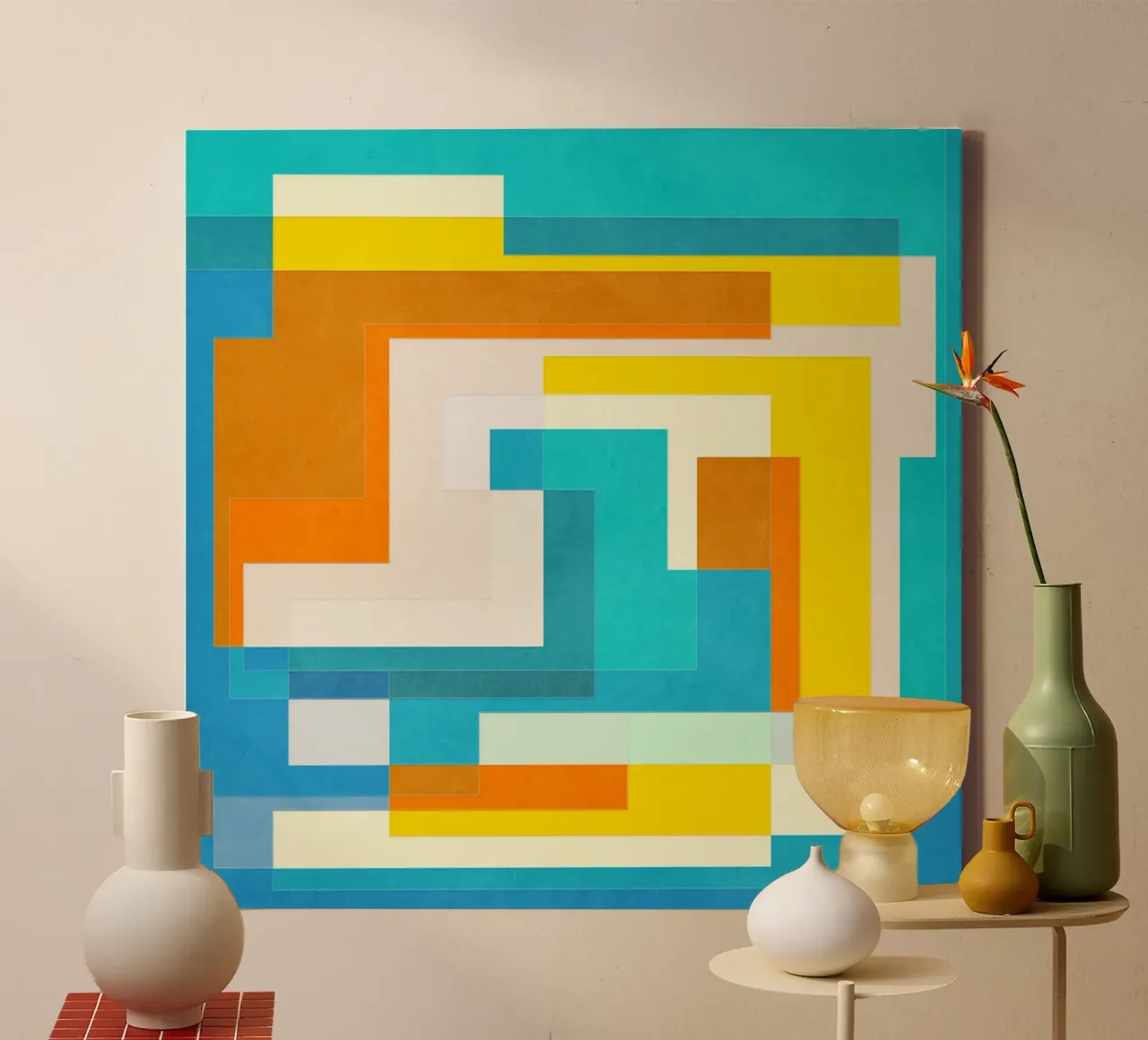 Forward - Forme geometriche astratte di colore blu verde acqua tela da lovely lines
