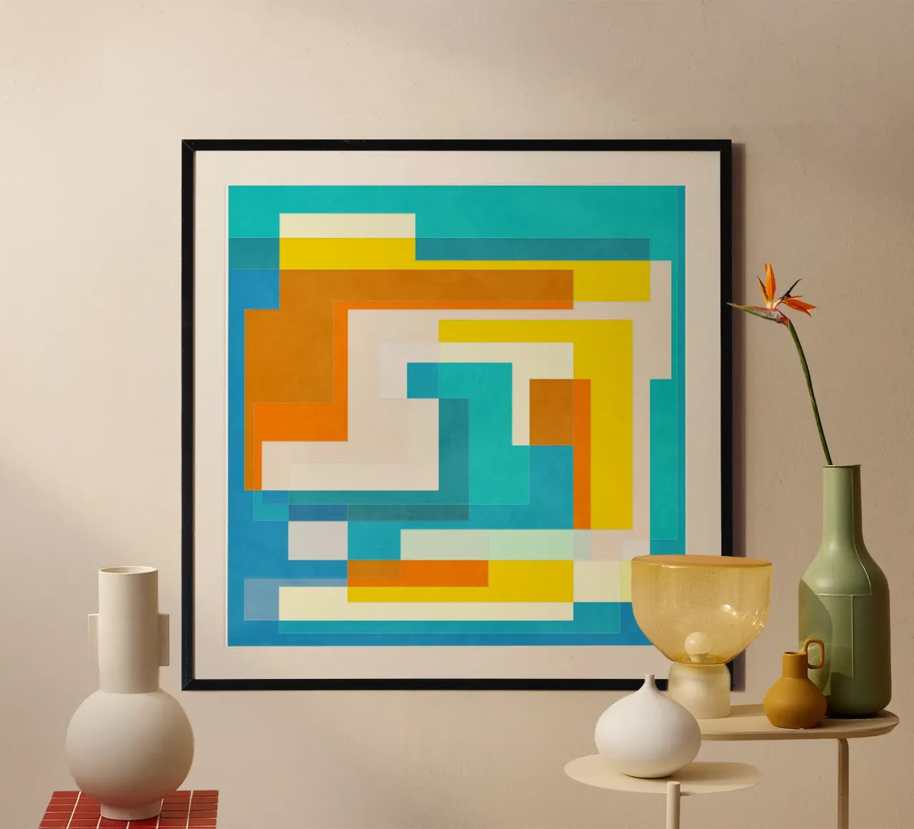 Forward - Forme geometriche astratte di colore blu verde acqua carta hahnemühle da Abstract 888