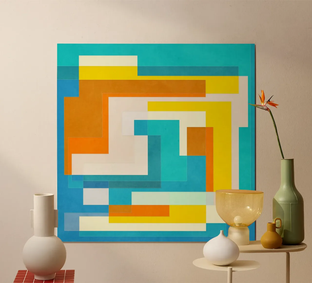 Forward - Forme geometriche astratte di colore blu verde acqua carta hahnemühle da Abstract 888