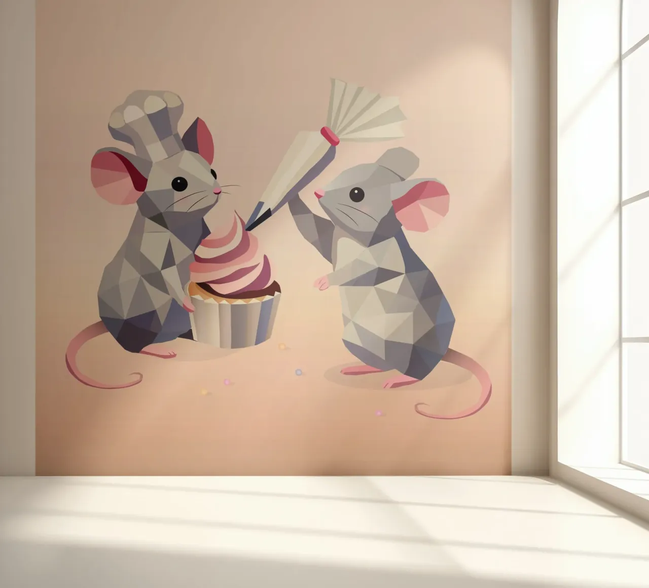 Baking in mini format - Two cute mice decorate cupcakes photo wallpaper by namosh