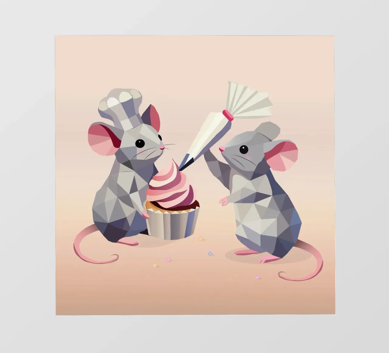 Baking in mini format - Two cute mice decorate cupcakes photo wallpaper by namosh