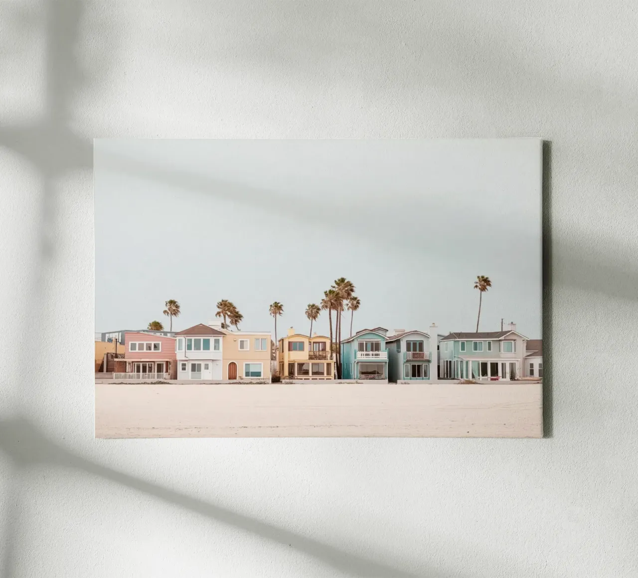 Coastal Beachfront Houses canvas by Indigo Tides Art
