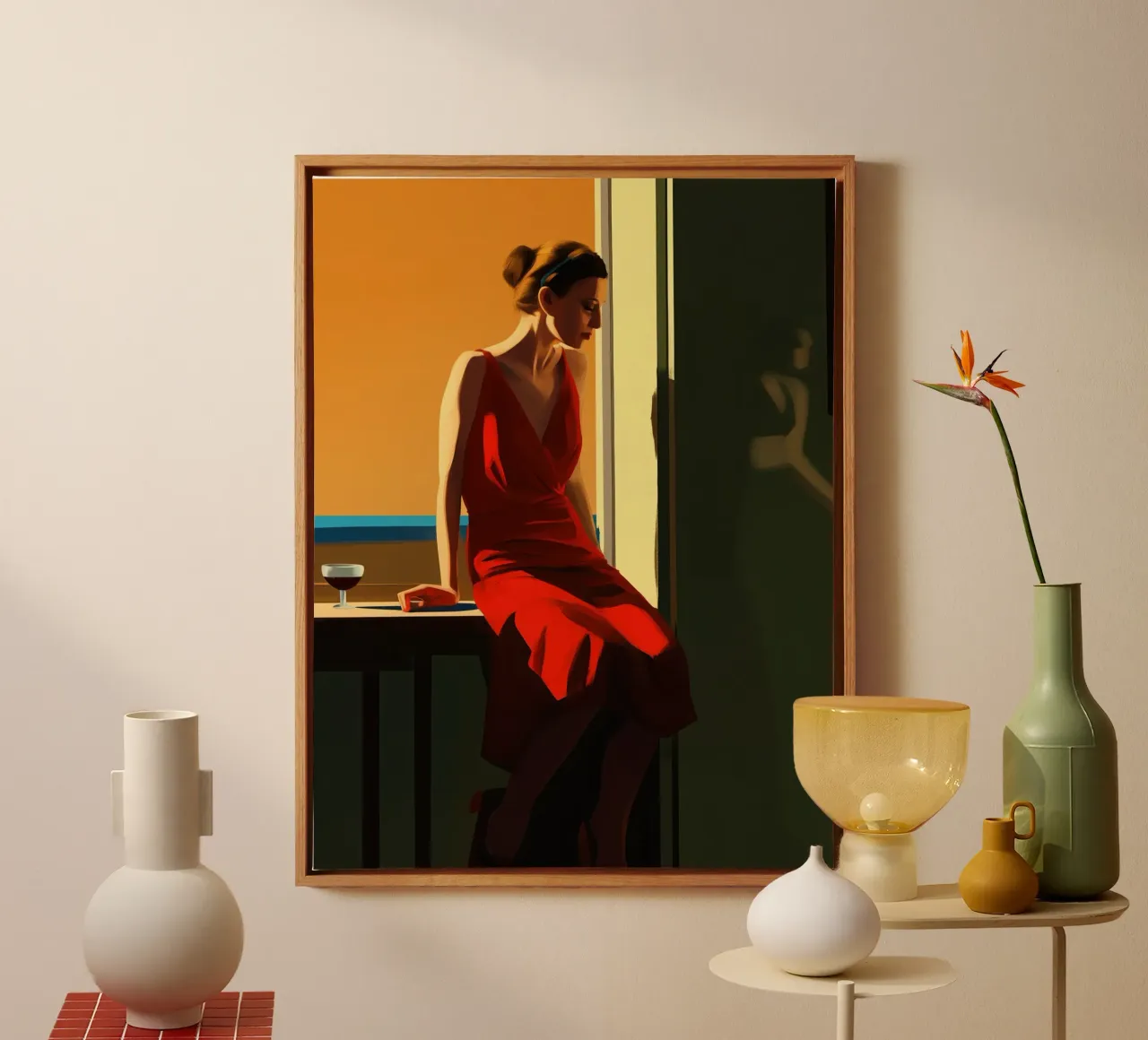 Lonely Sunday | American Realism E. Hopper style canvas with Floater frame by Autofocus