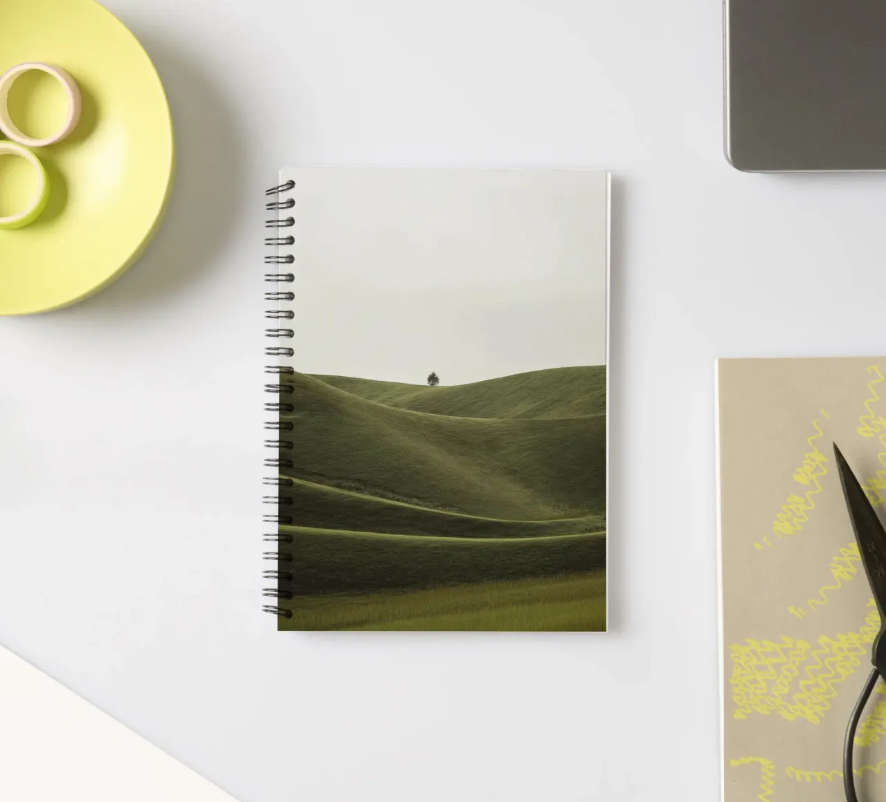 Hillside Landscape with Lone Tree spiral notebook by Indigo Tides Art