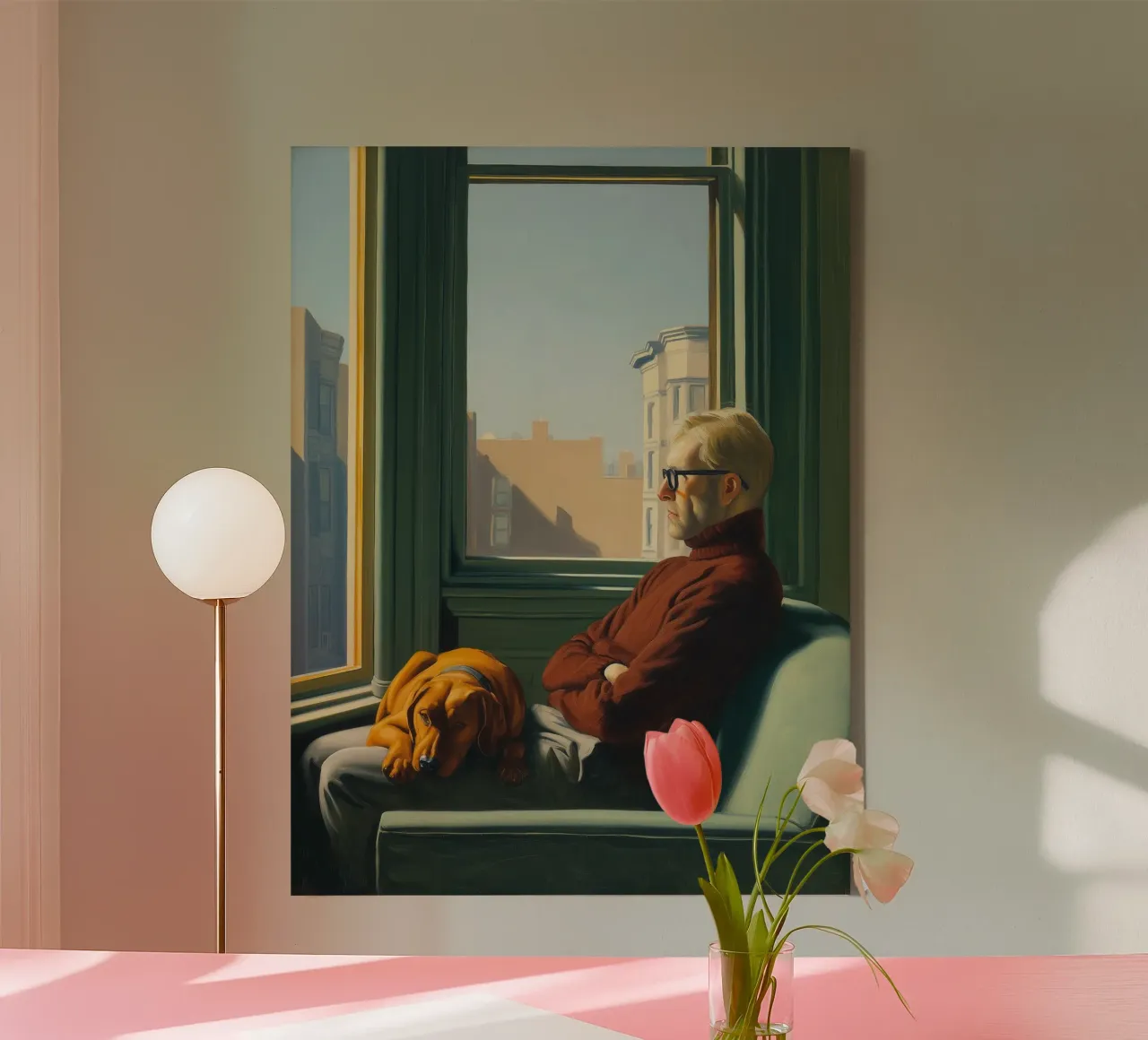 Concerned about the future | Inspired by E. Hopper canvas with Floater frame by Autofocus
