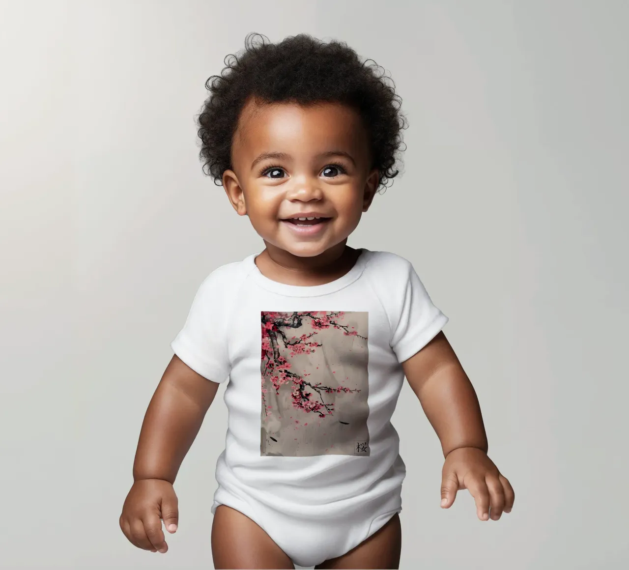 Sakura Japanese Asian short-sleeve baby romper by Rebecca Clark Wyrick