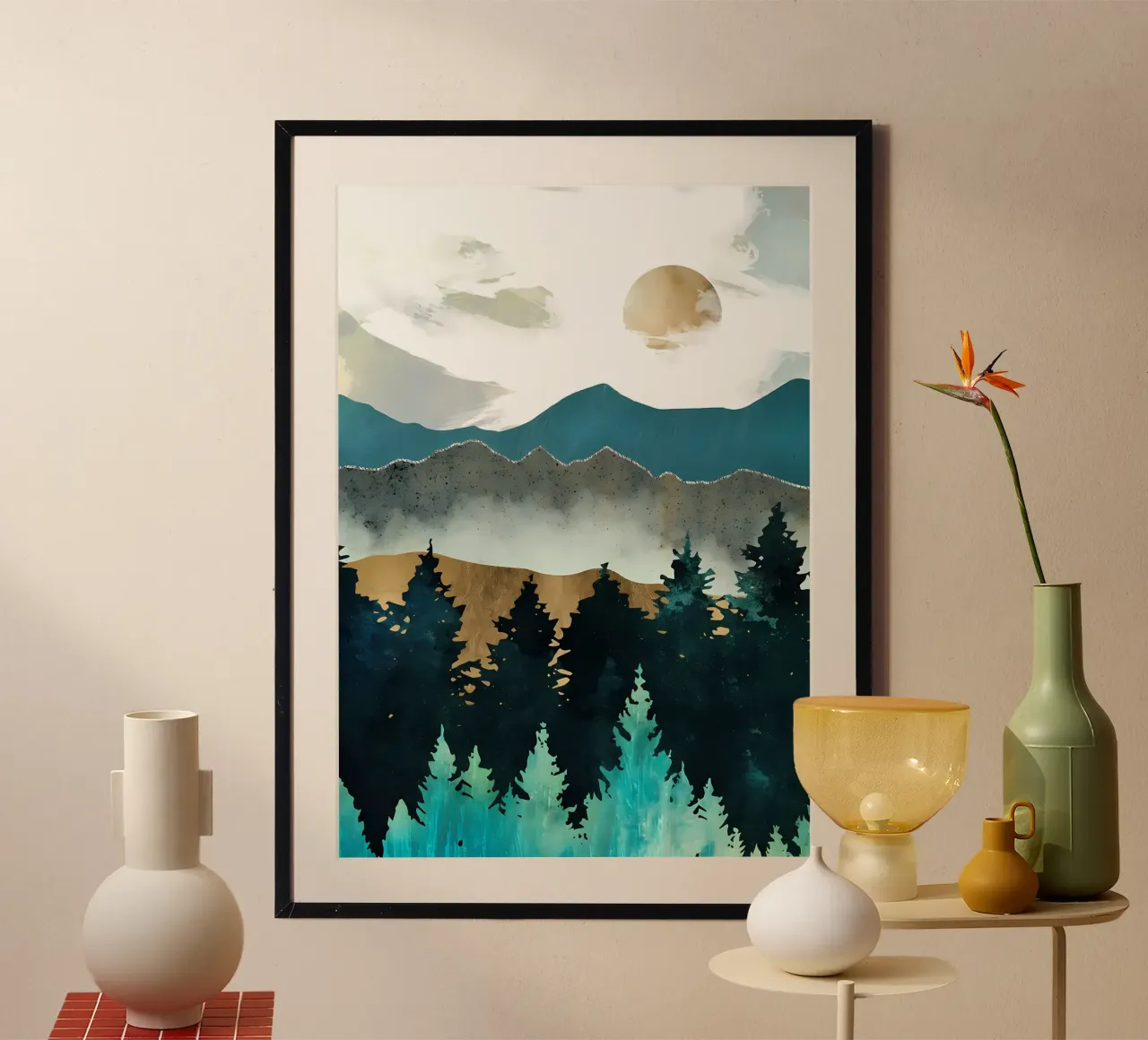 Nebbia della foresta poster con telaio in plastica da Albert S Jacob