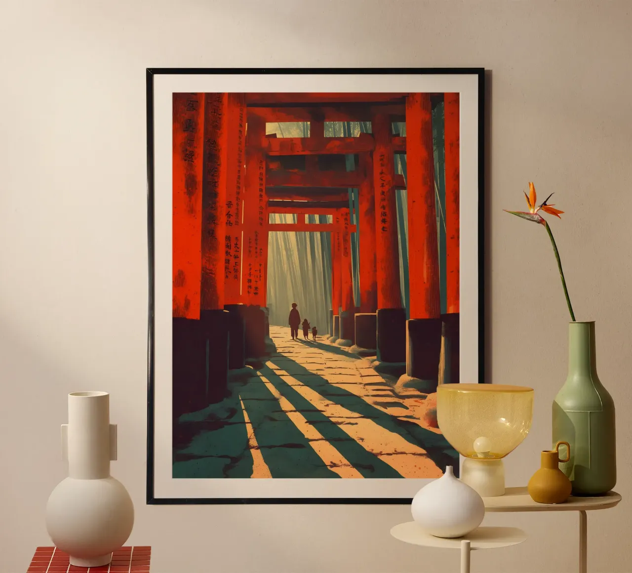 Il sentiero del silenzio - Attraverso il Torii poster con telaio in alluminio da Sugoi