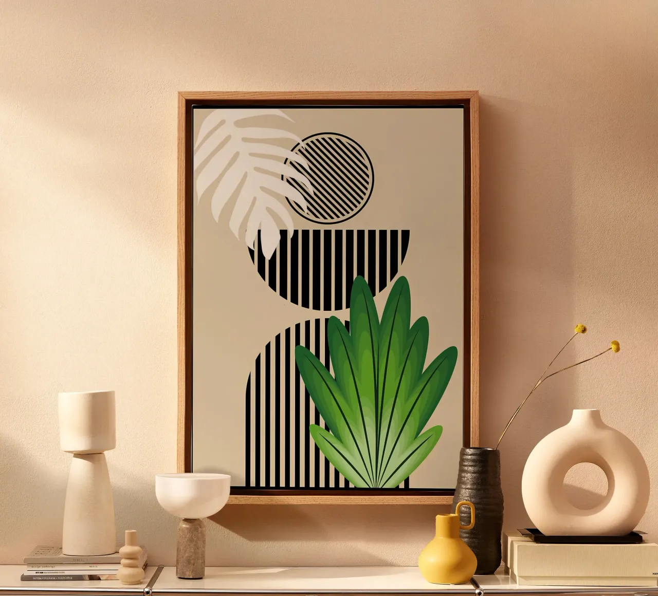 Tropical Geometric Art Print canvas with Floater frame by James M Coyle