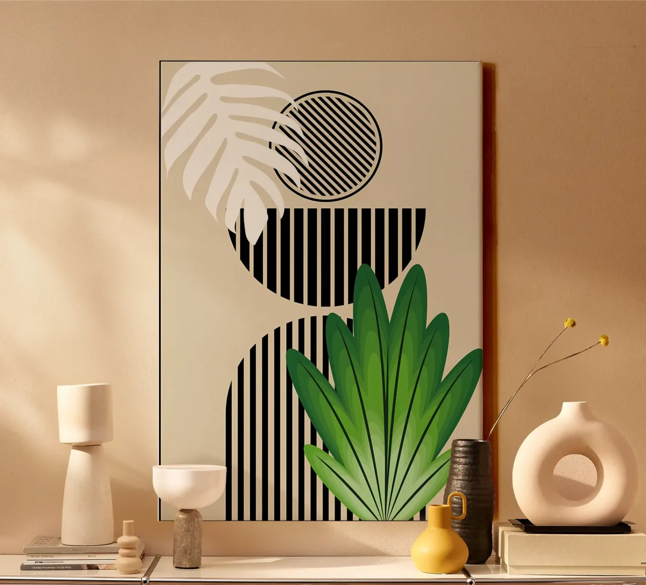 Tropical Geometric Art Print canvas with Floater frame by James M Coyle