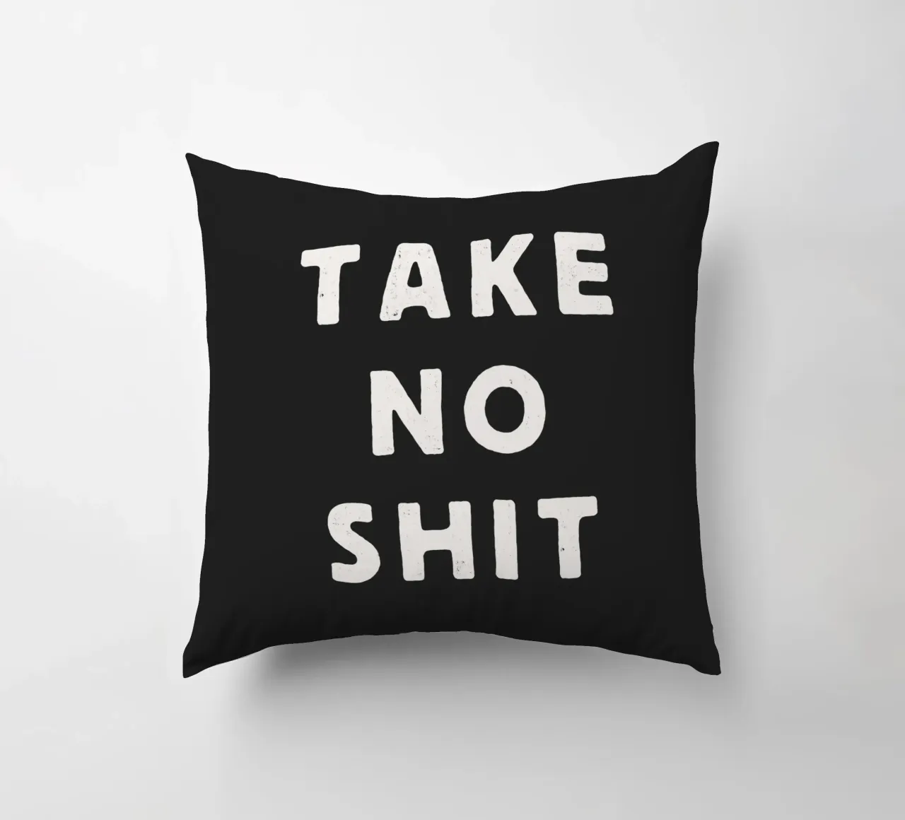 Take No Shit Sassy Sarcastic Typography Print in Black White decorative cushion by THE MOTIVATED TYPE