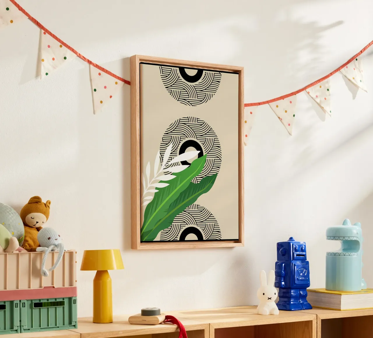 Tropical Geometric Art Print canvas with Floater frame by James M Coyle
