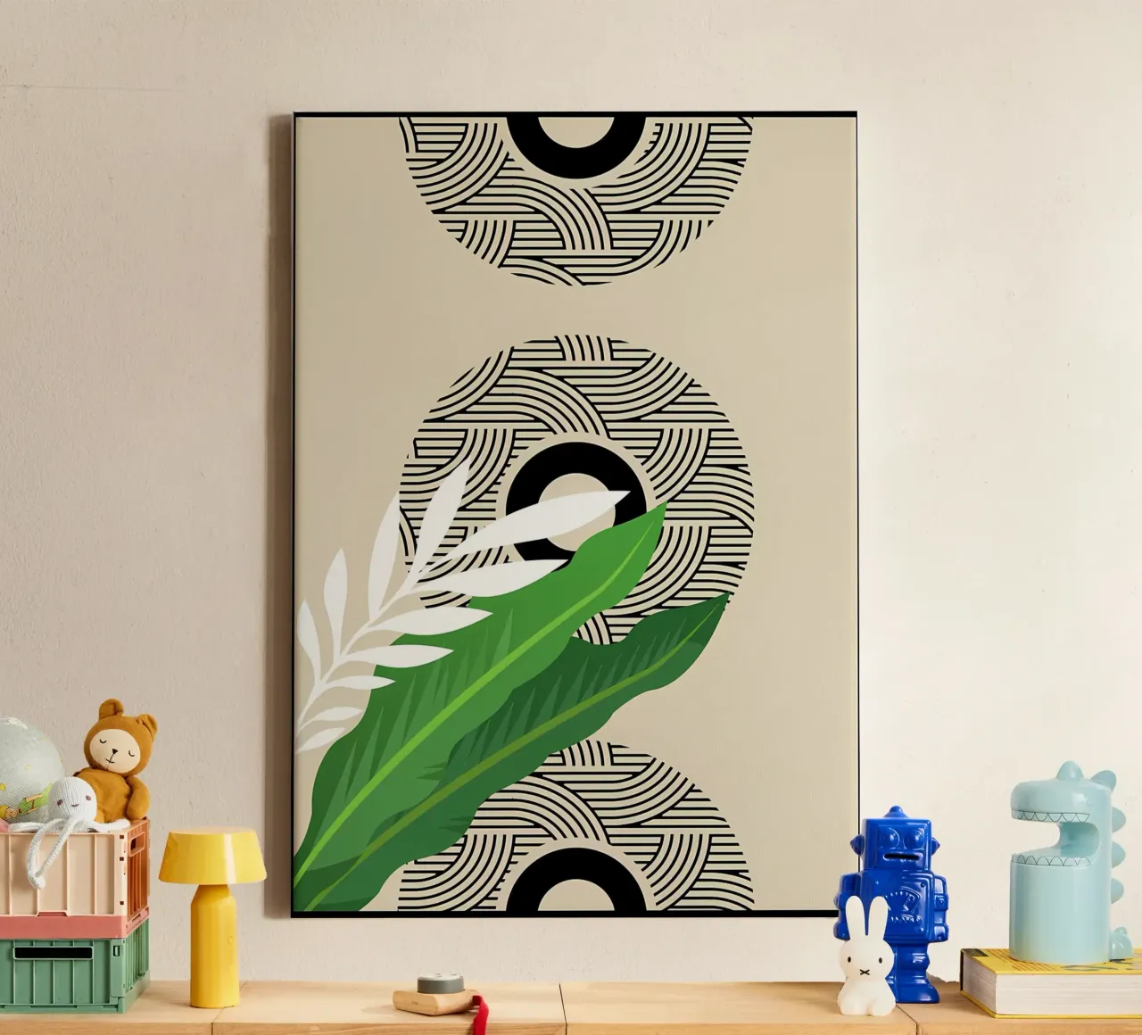 Tropical Geometric Art Print canvas with Floater frame by James M Coyle