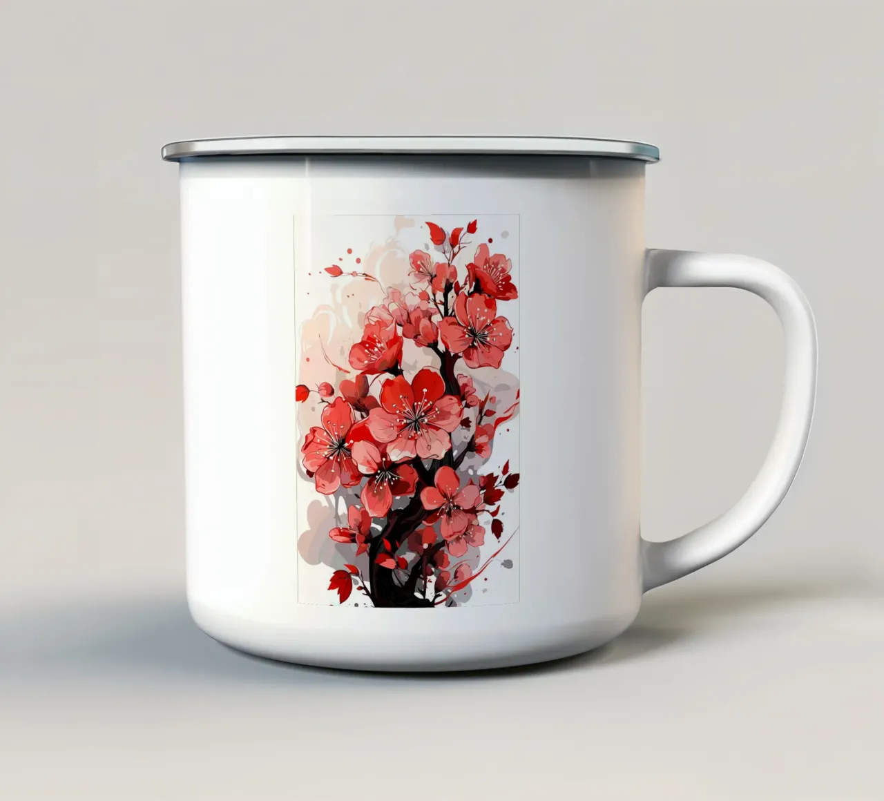 Fiore rosso tazza in smalto da Rebecca Clark Wyrick