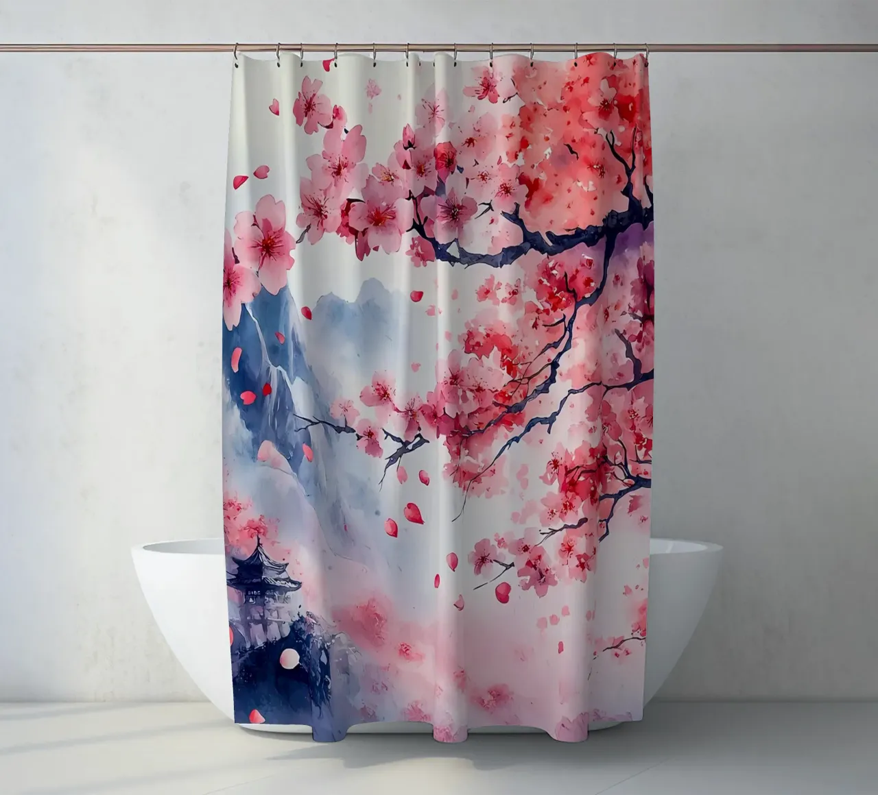 Paesaggio dei ciliegi in fiore tenda da doccia da Rebecca Clark Wyrick