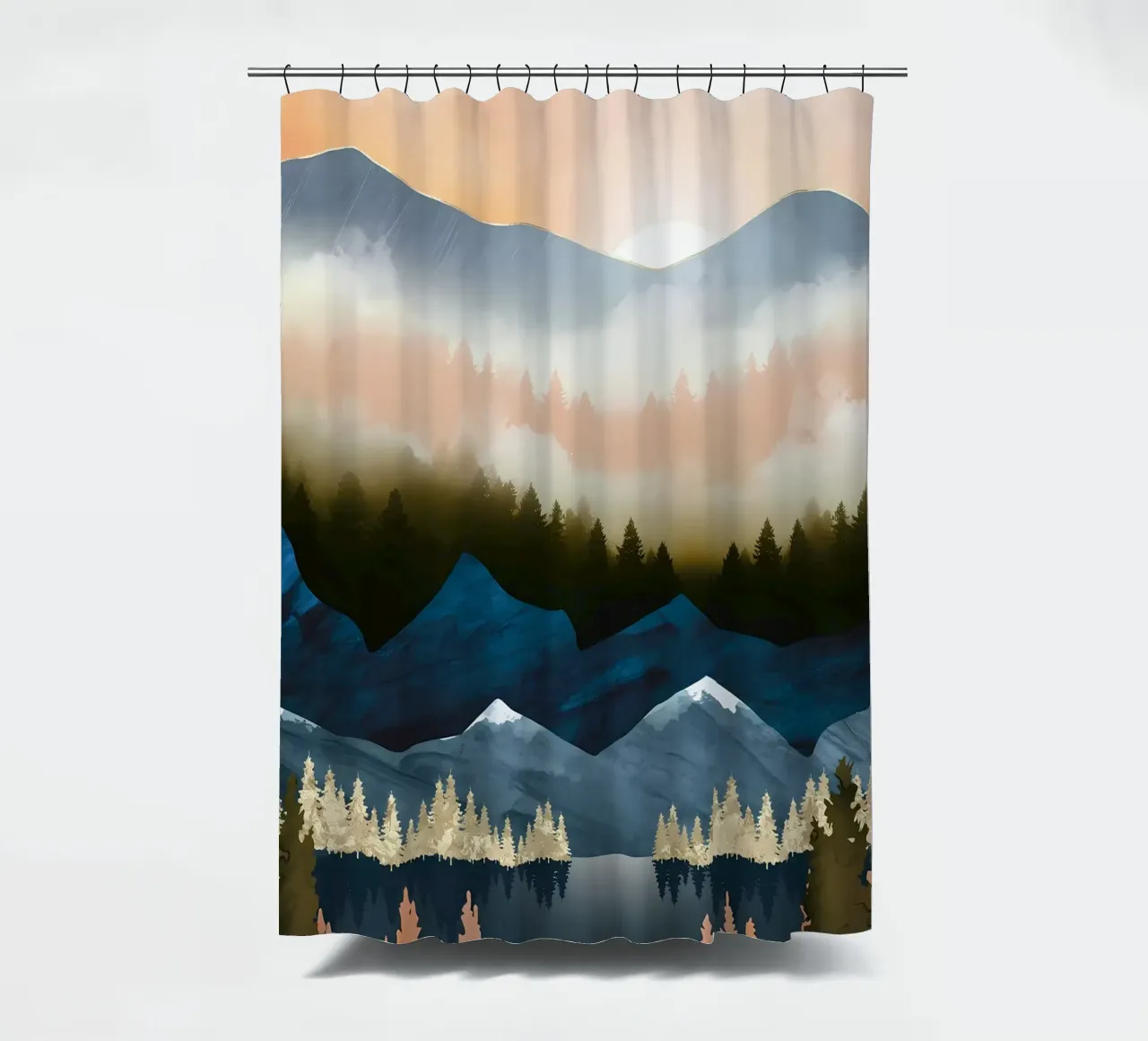 The Vintage Sunset Mountain Landscape shower curtain by Albert S Jacob