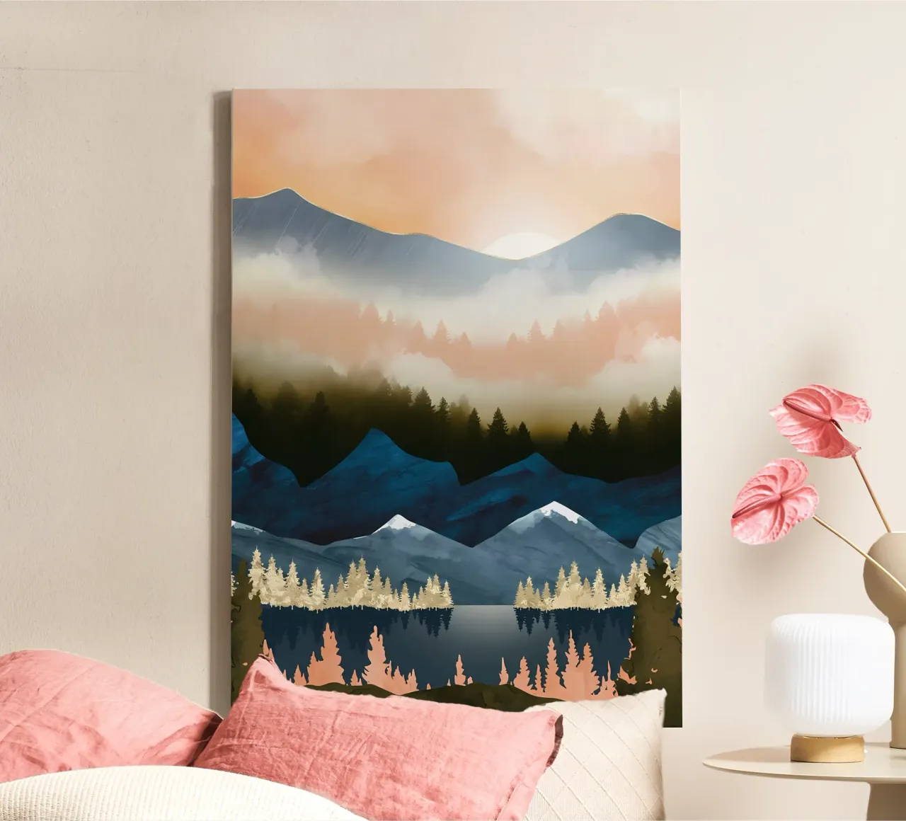 The Vintage Sunset Mountain Landscape canvas by Albert S Jacob