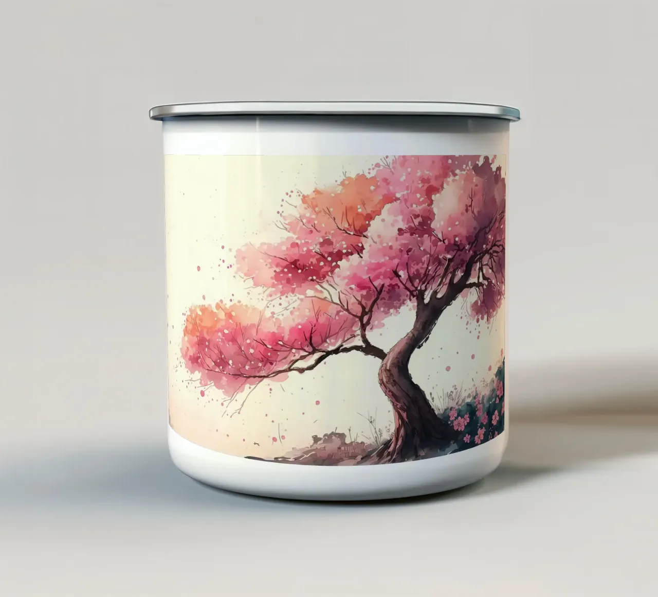 ciliegio in fiore in Giappone tazza in smalto da Rebecca Clark Wyrick