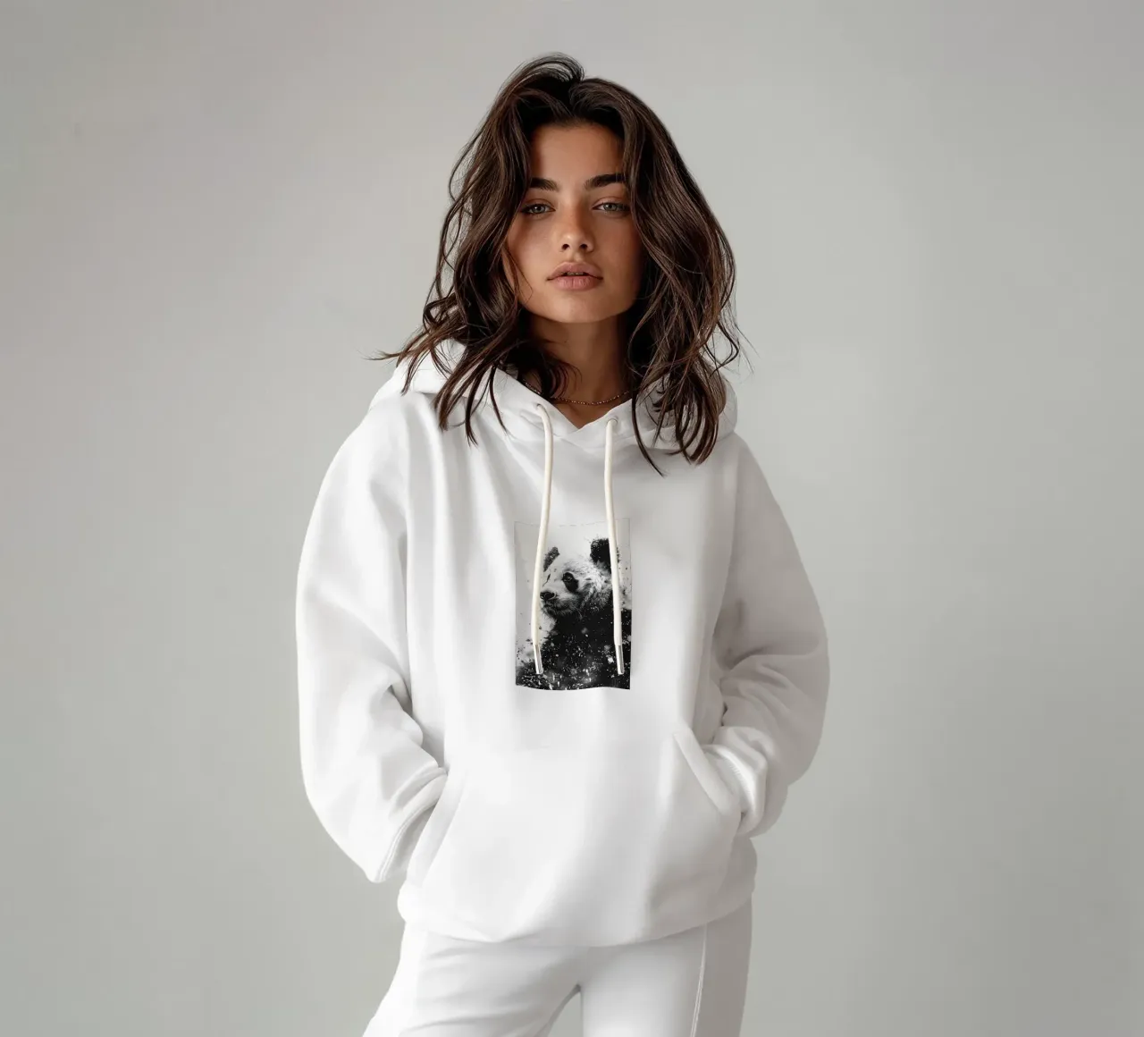 Ritratto di panda in bianco e nero acquerellato felpa con cappuccio da James M Coyle