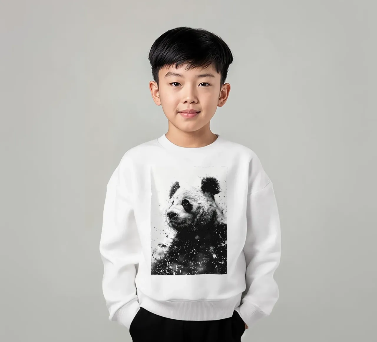 Ritratto di panda in bianco e nero acquerellato felpa bambino da James M Coyle