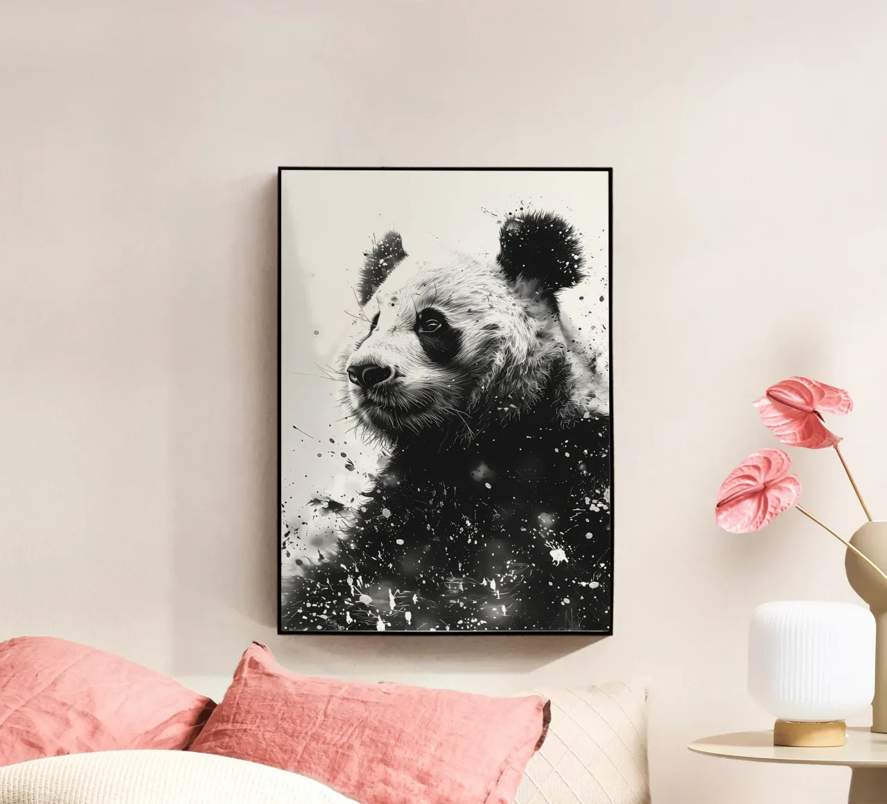Ritratto di panda in bianco e nero acquerellato plexiglass da James M Coyle