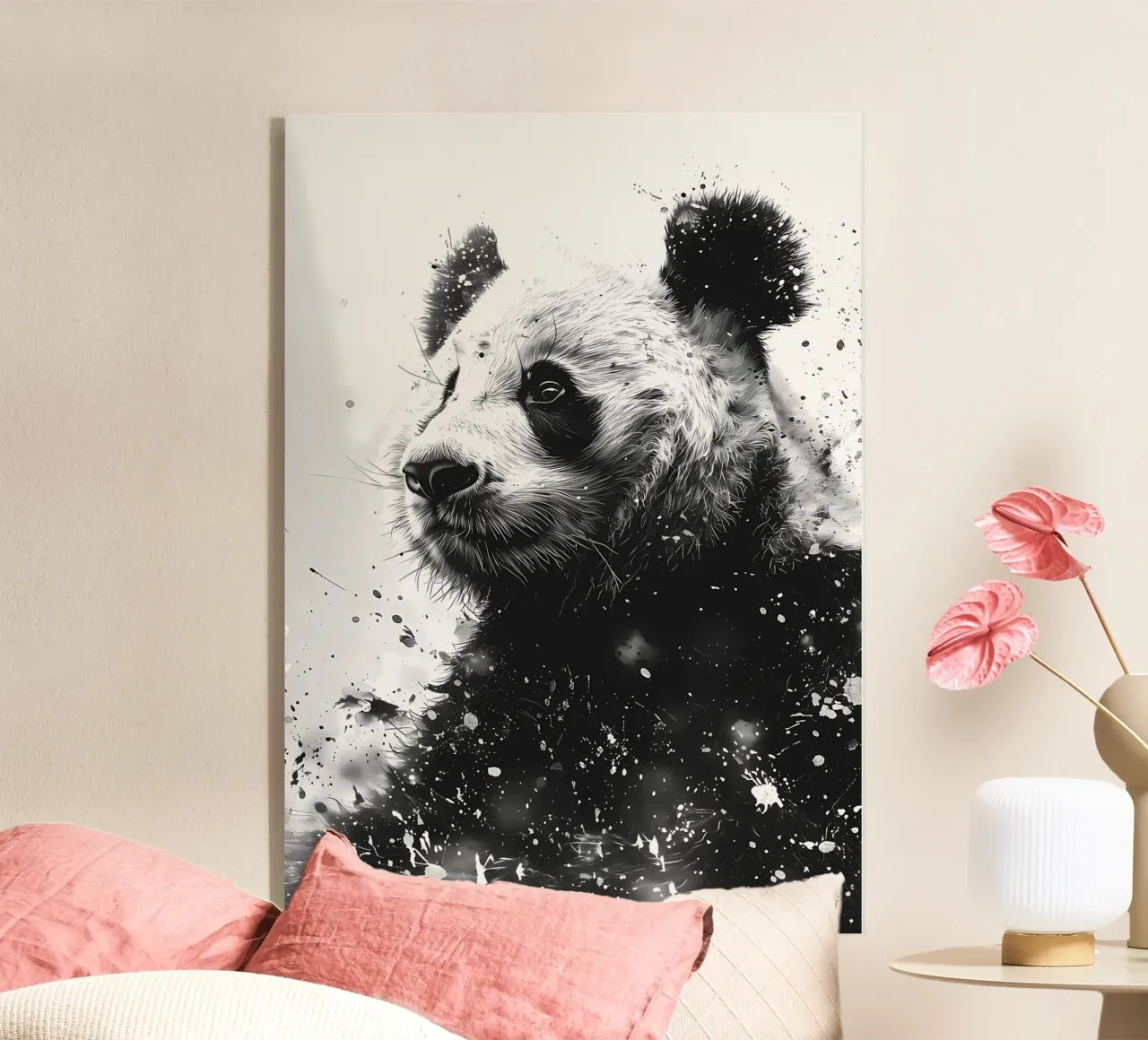 Ritratto di panda in bianco e nero acquerellato plexiglass da James M Coyle