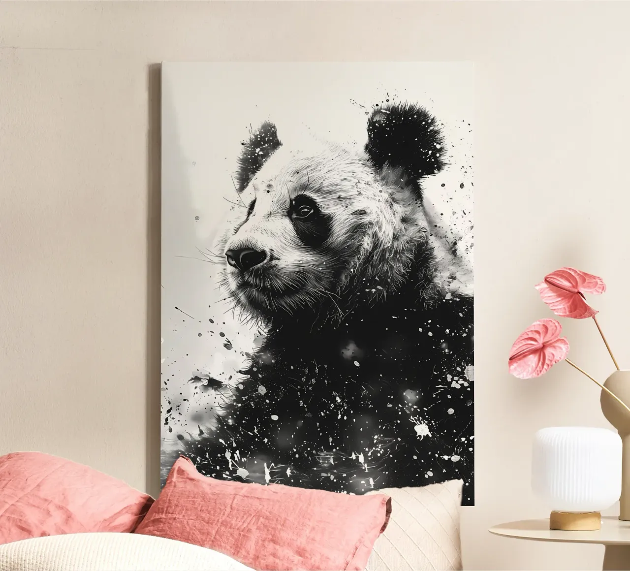 Ritratto di panda in bianco e nero acquerellato tela con Cornice a cassetta da James M Coyle