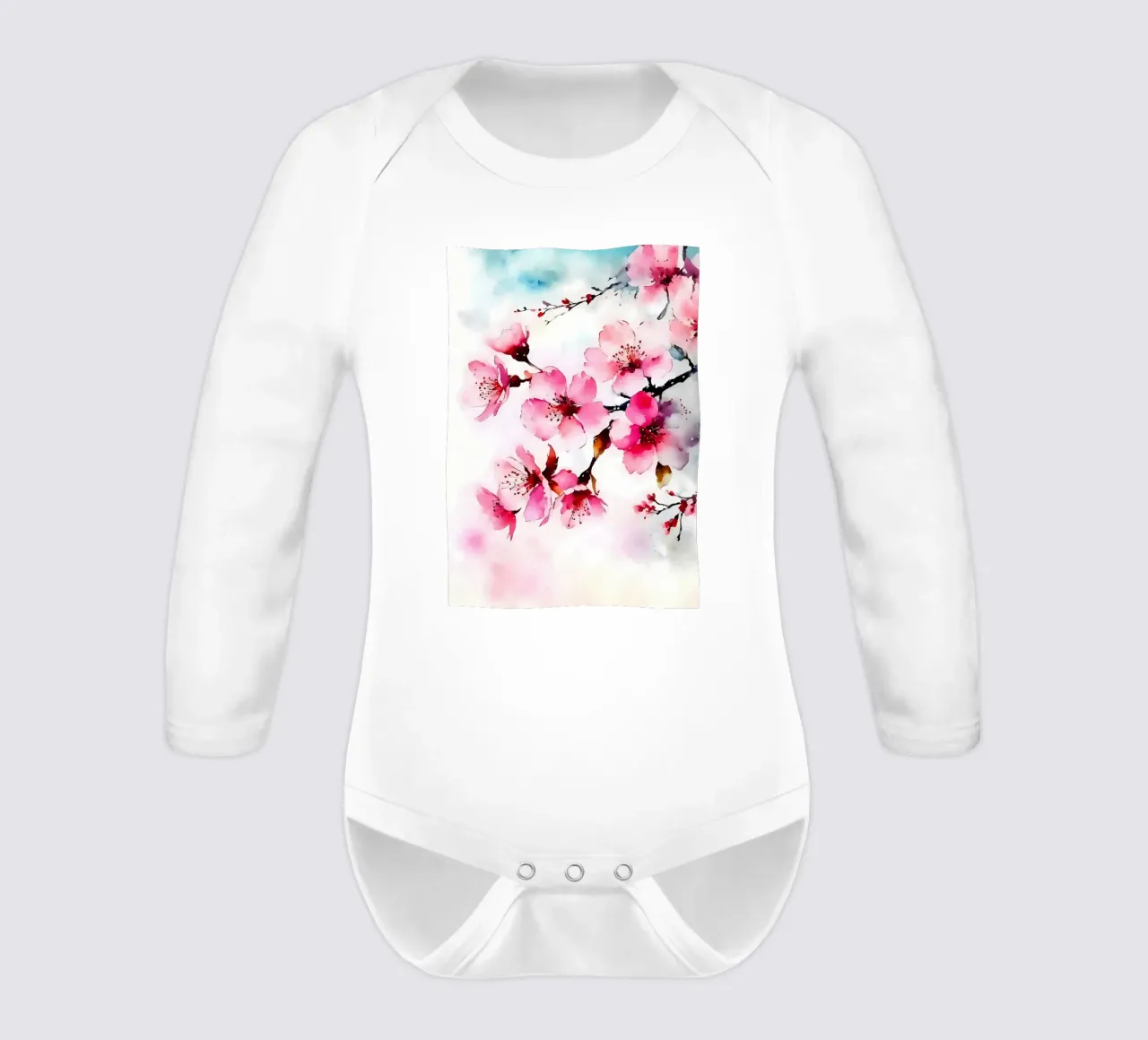Sakura flowers watercolor long-sleeve baby romper by Rebecca Clark Wyrick