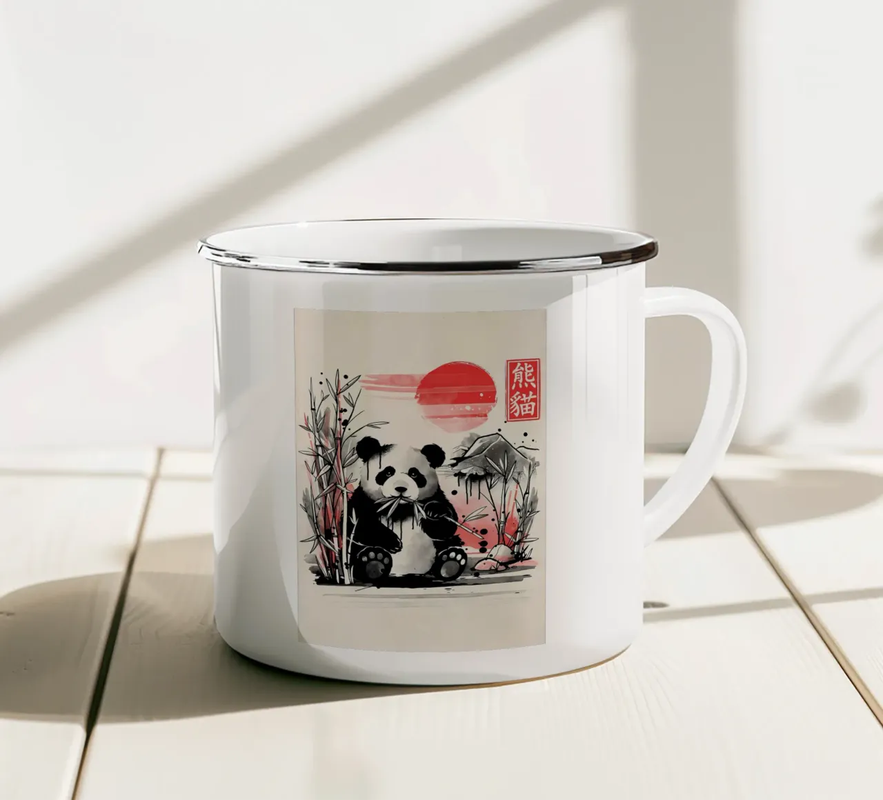 Panda sole rosso tazza in smalto da James M Coyle
