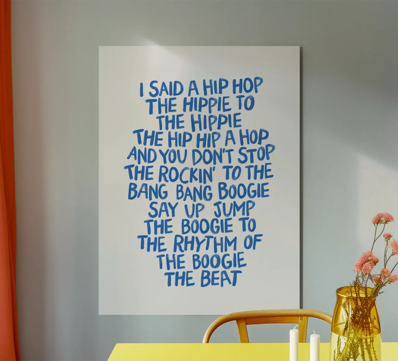 Testi hip hop rap classici in stampa tipografica dipinta in blu alluminio dibond da THE MOTIVATED TYPE