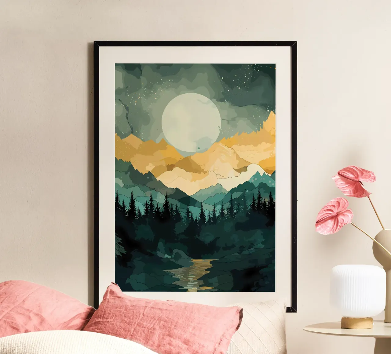 Sunrise dove poster con telaio in legno da Albert S Jacob
