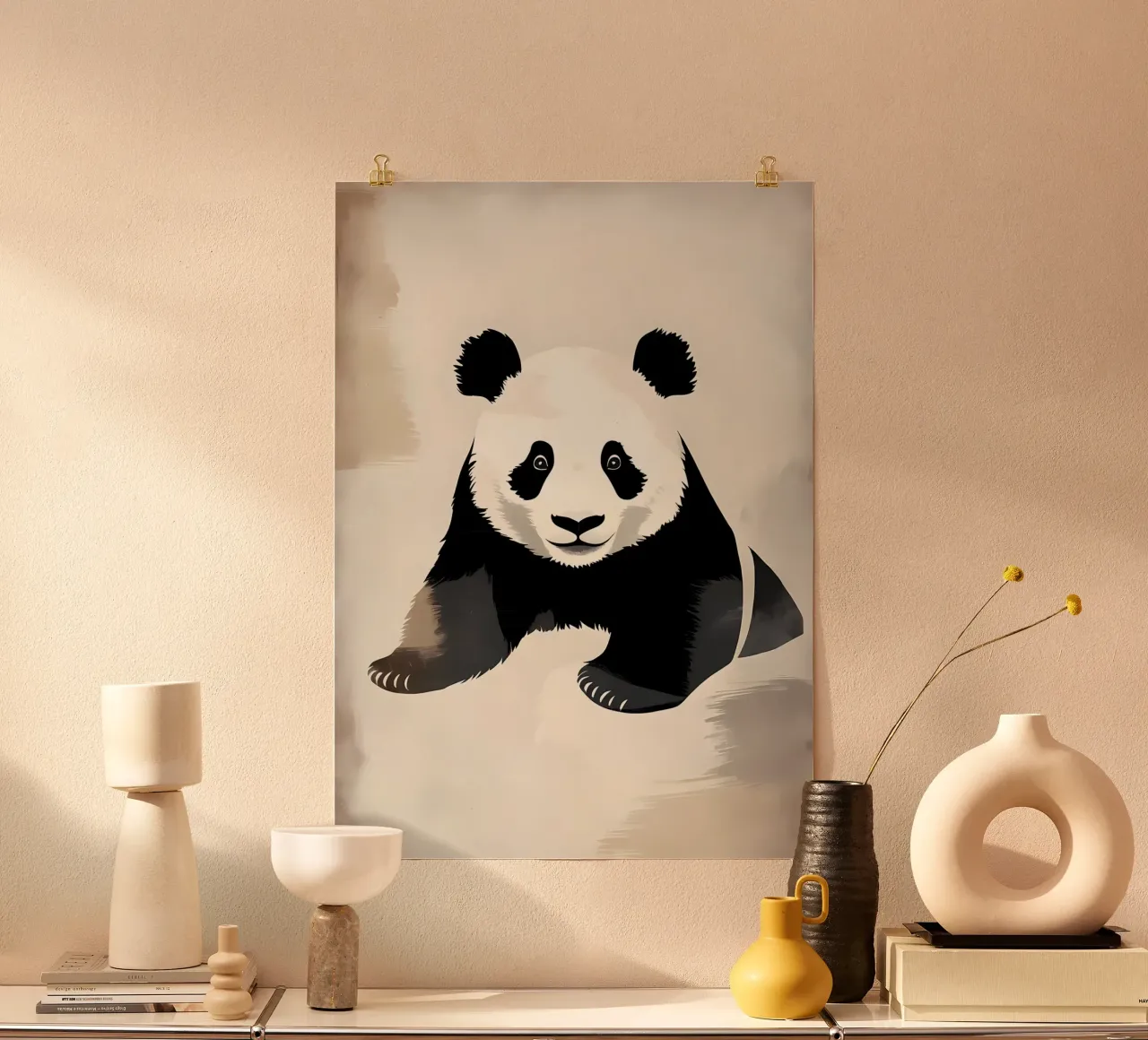 Illustrazione vintage di un panda carino poster con telaio in plastica da James M Coyle