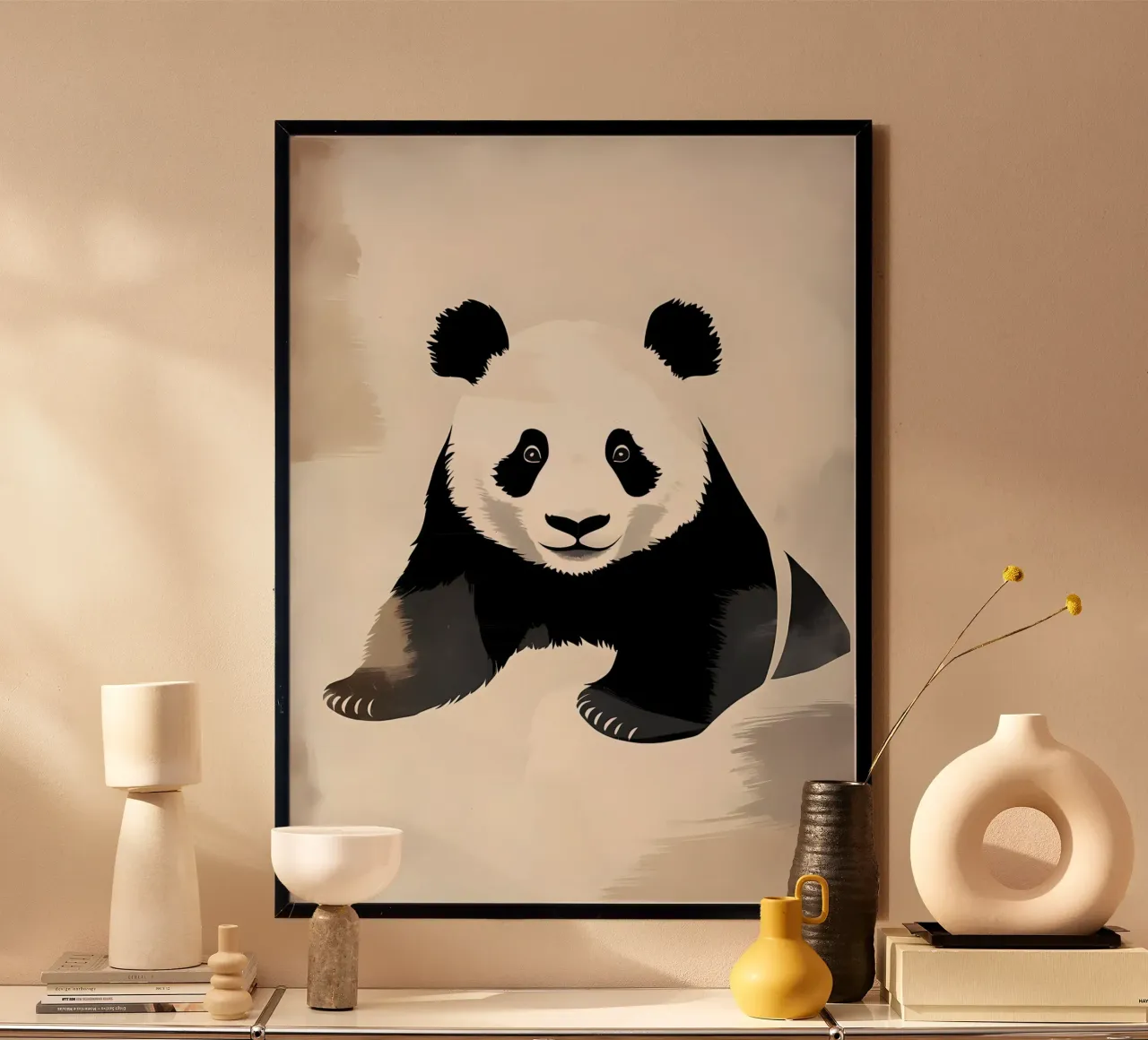 Illustrazione vintage di un panda carino poster con telaio in plastica da James M Coyle
