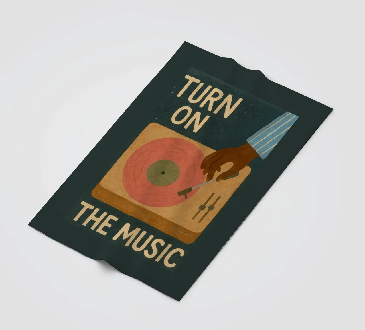 Turn On The Music - Retro music poster with record player fleece blanket by Studio Mooodz
