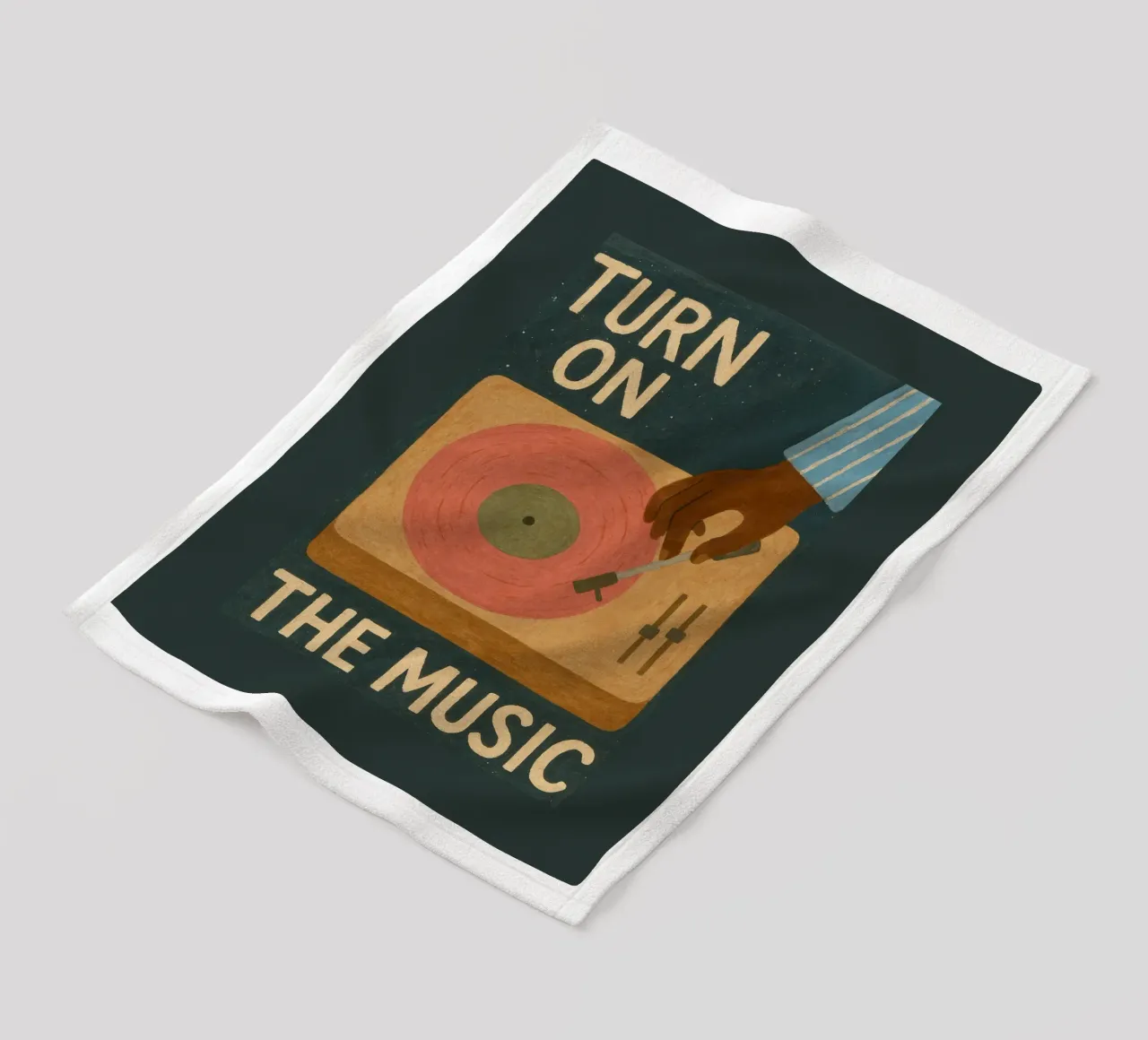 Turn On The Music - Retro music poster with record player fleece blanket by Studio Mooodz
