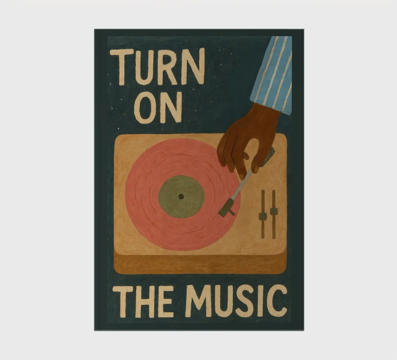 Turn On The Music - Retro music poster with record player notebook by Studio Mooodz