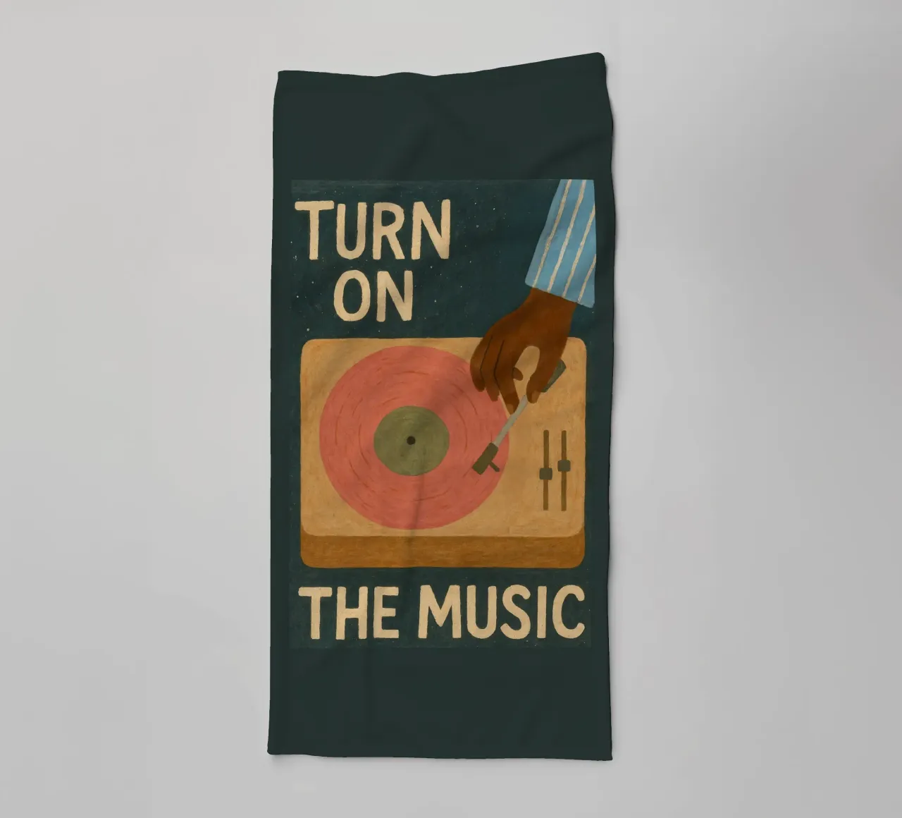 Turn On The Music - Retro music poster with record player towel by Studio Mooodz