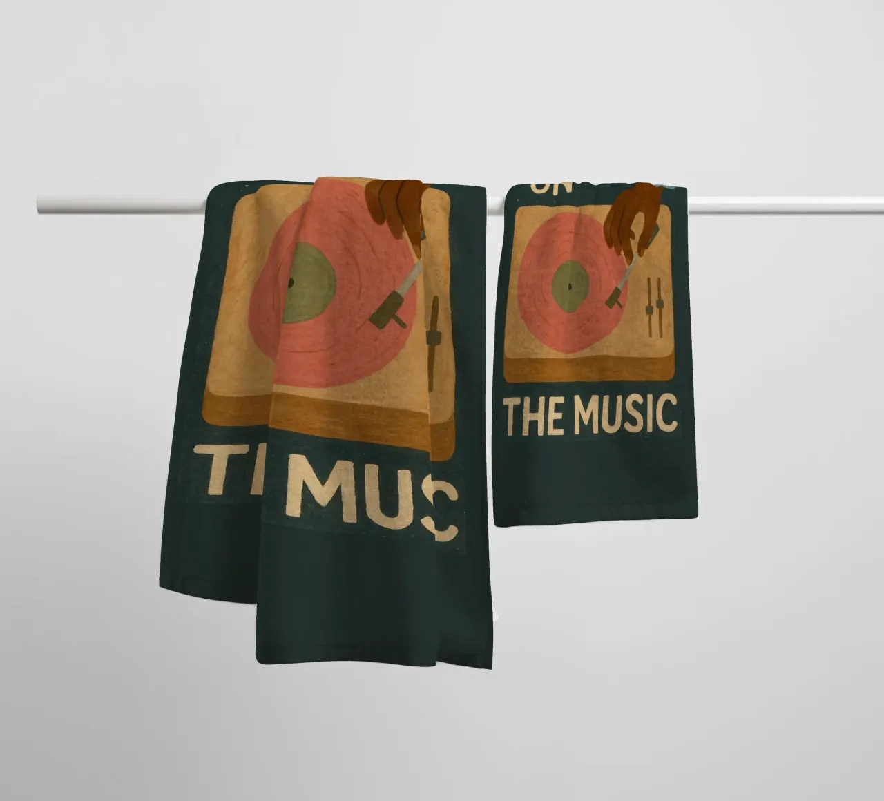 Turn On The Music - Retro music poster with record player towel by Studio Mooodz
