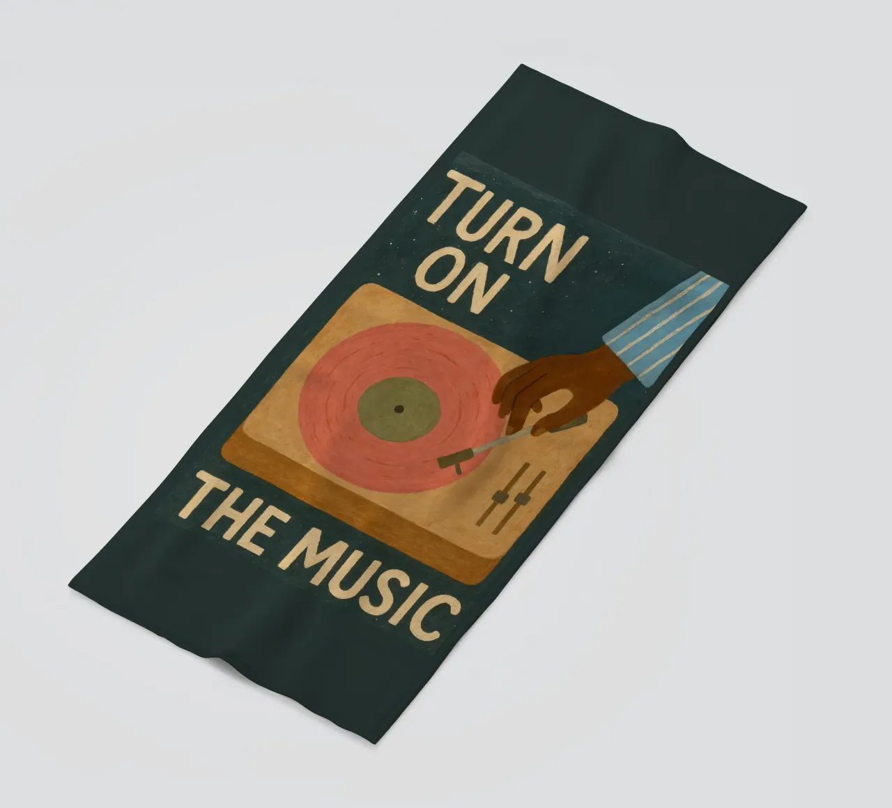 Turn On The Music - Retro music poster with record player beach towel by Studio Mooodz