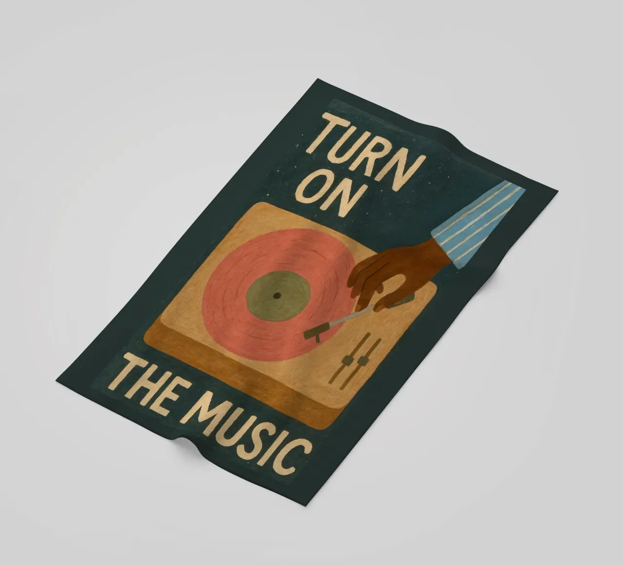 Turn On The Music - Retro music poster with record player beach towel by Studio Mooodz