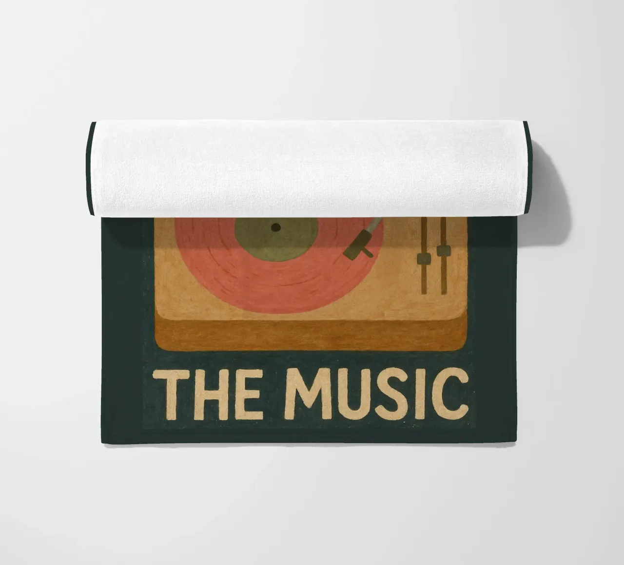 Turn On The Music - Retro music poster with record player beach towel by Studio Mooodz