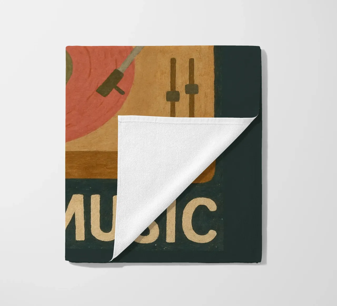 Turn On The Music - Retro music poster with record player beach towel by Studio Mooodz
