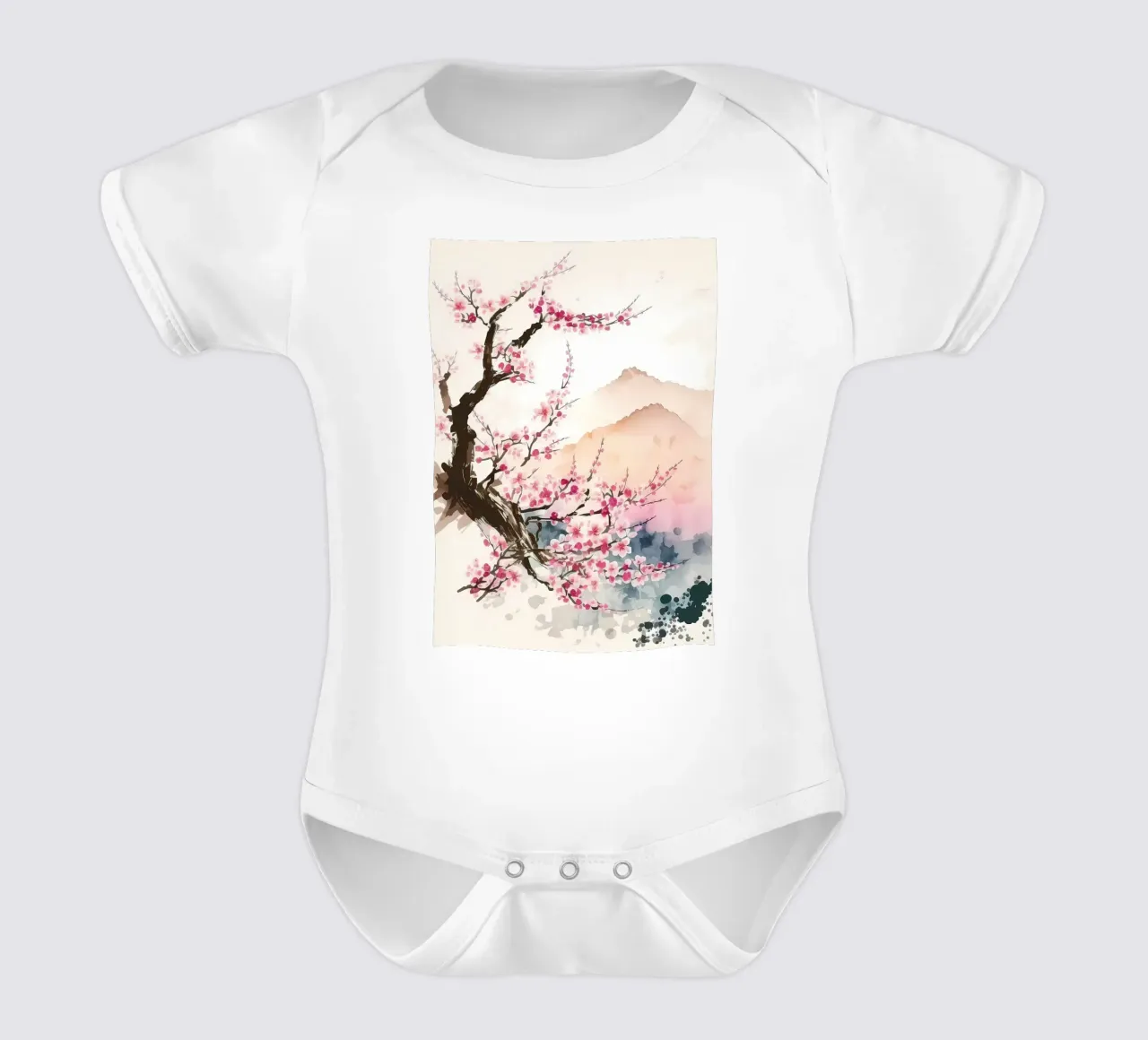 Fiori di ciliegio giapponesi body neonato maniche corte da Rebecca Clark Wyrick